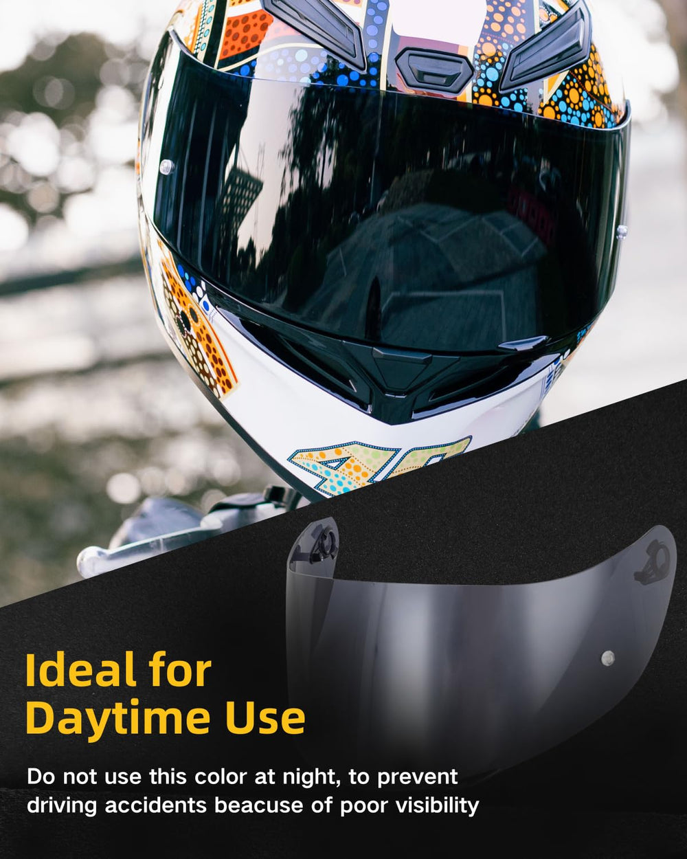Soman K1S tinted visor close-up highlighting clear vision and UV tint.
