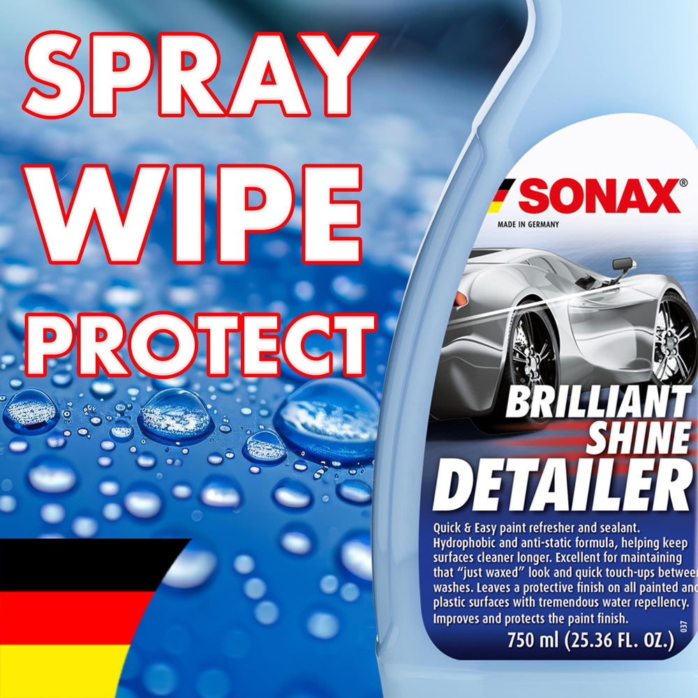 SONAX Brilliant Shine Detailer finish on panel highlighting deep color reflection and hydrophobic protection