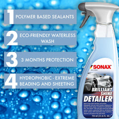 SONAX Brilliant Shine Detailer in action demonstrating quick dust removal and light contamination control