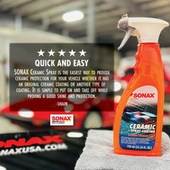 SONAX Ceramic Spray Coating protective-shine emphasizes UV defense and easy maintenance.