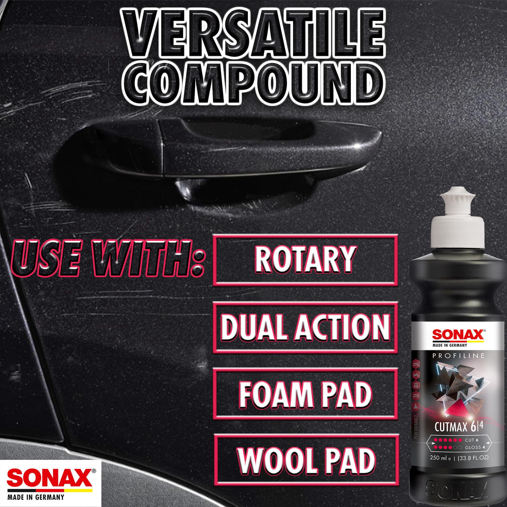 SONAX microfiber cloths pair with CutMax for clean finishing