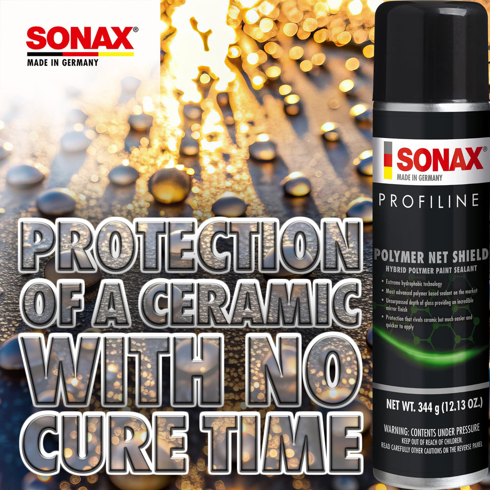 SONAX Polymer Net Shield promotes water beading and easier cleaning.