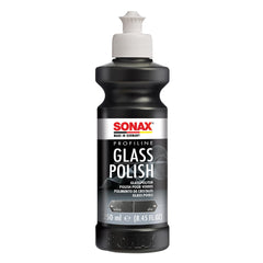 SONAX PROFILINE GlassPolish bottle close-up for light scratch removal.