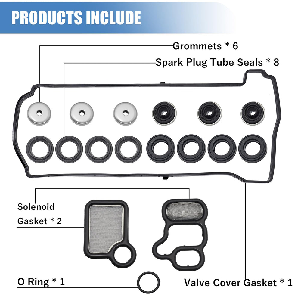 Sorello valve cover gasket set with OEM labels, verified compatibility.