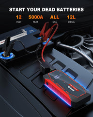 Soulor Jump Starter 5000A with cables and clamps ready for emergencies