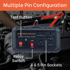 Sound Troubleshooting relay tester 5-pin in test mode confirms proper relay operation.