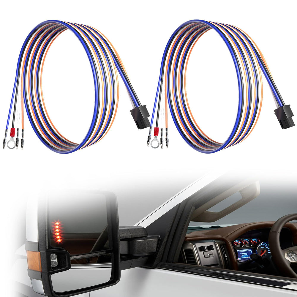 Sousery tow mirrors wiring harness assembly shown for Silverado and Sierra compatibility.