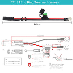 SPARKING SAE to eyelet terminal 2ft 10AWG with 30A fuse for secure connections
