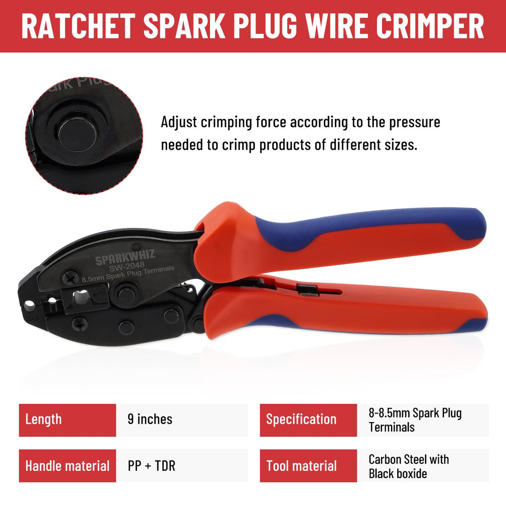 Sparkwhiz anti-slip handle design improves grip during crimping tasks.