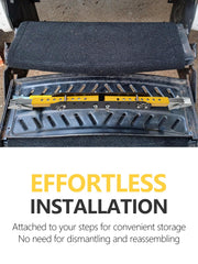 SparkWhiz RV Step Stabilizer under the entry step to support the frame and prevent sagging.
