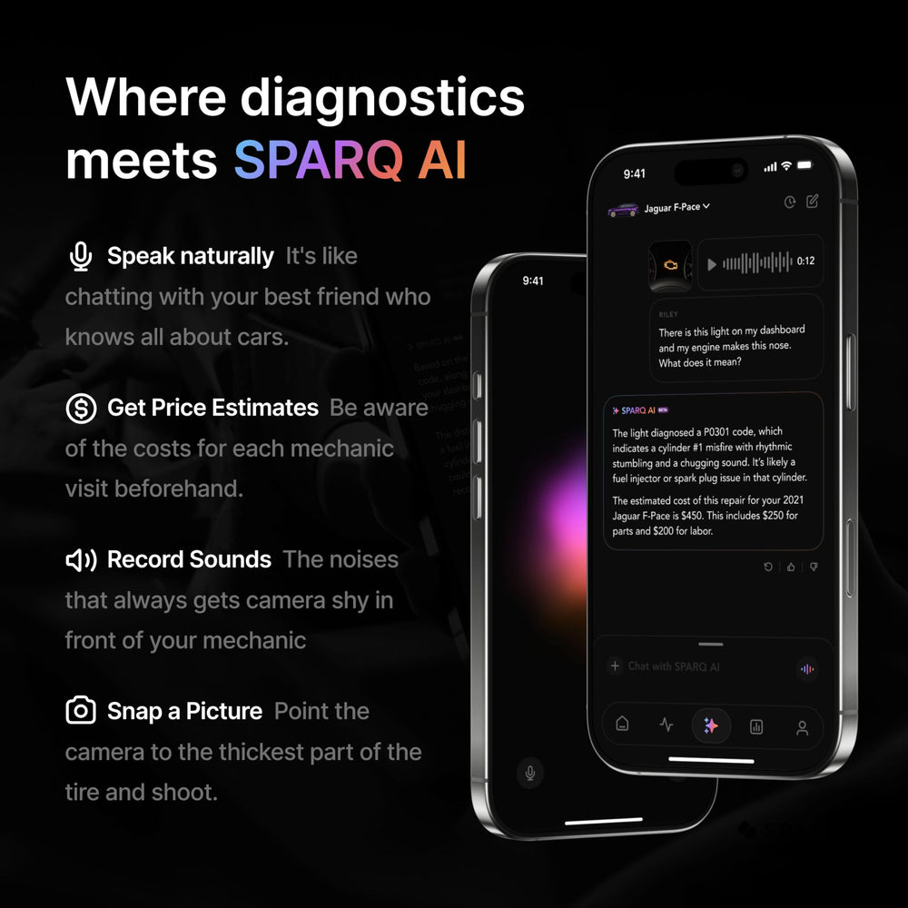 SPARQ AI OBD2 Scanner displaying vehicle history and recalls at a glance