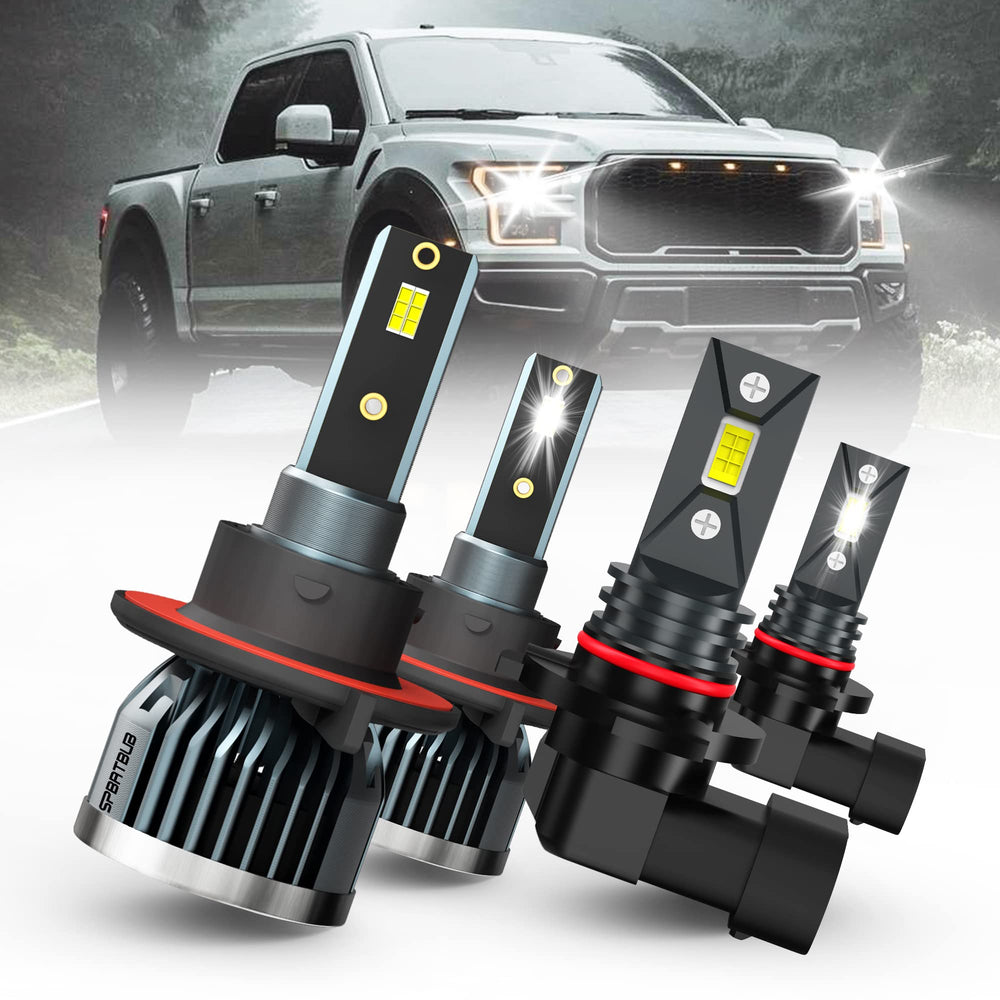 SPBRTBUB LED headlights 9008-9145 front view for Ford F-150, showing bright, balanced illumination.