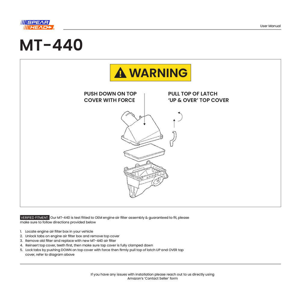 SPEARHEAD Max Thrust air filter durable design resists wear