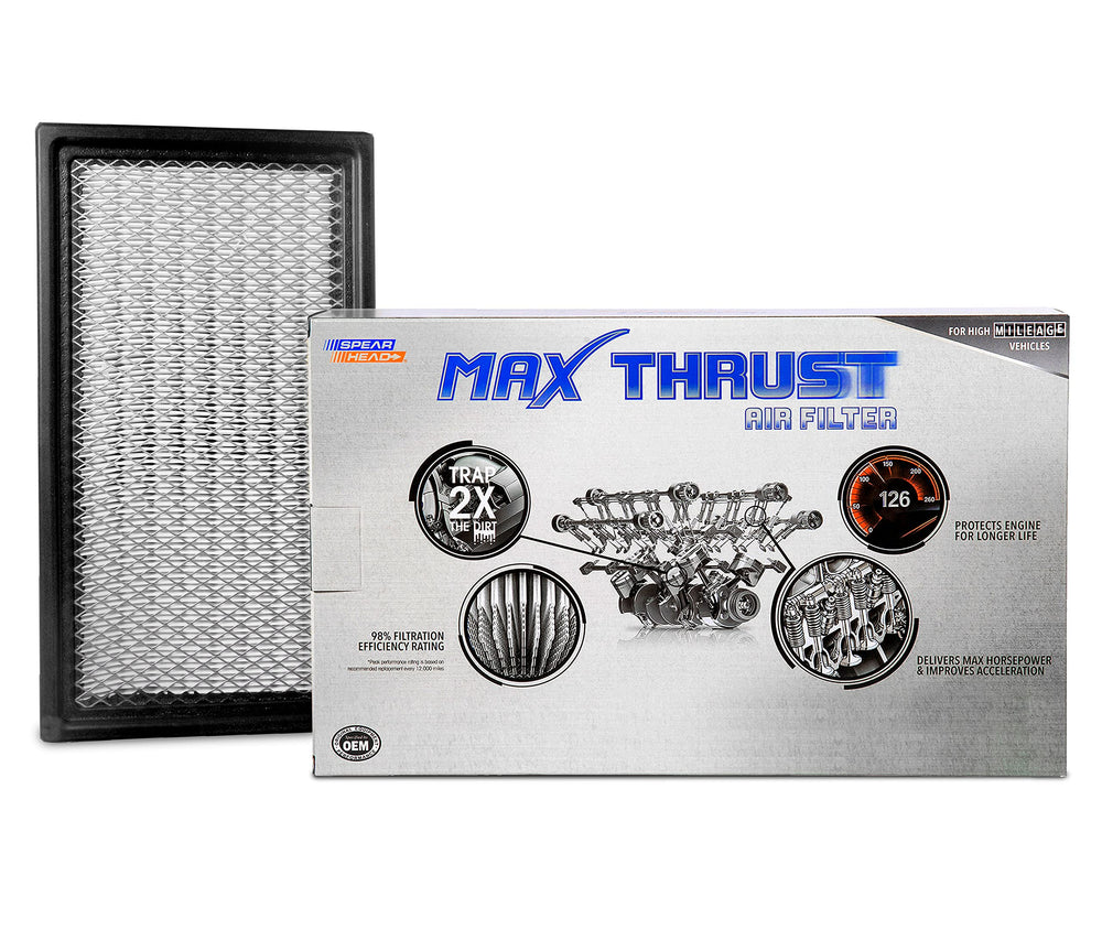 Spearhead Max Thrust filter with hex-D pleat design for superior dirt capture.