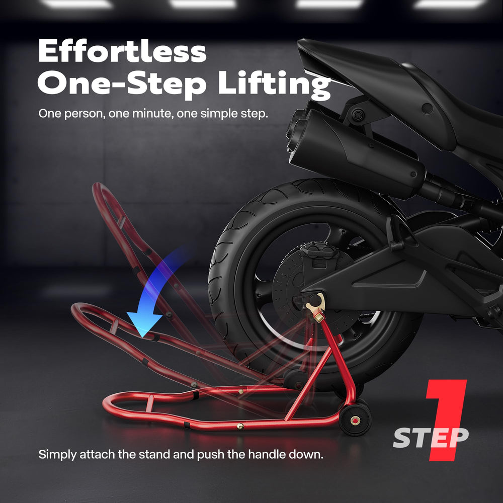 SPECSTAR stand with U-shaped fork head adapts to many bikes.
