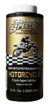 Spectro Oil NGSMC Golden Spectro 2-Cycle Premix bottle showing lean solvent blend for cleaner mixing.