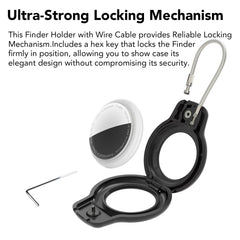 Close-up of SPGUARD AirTag Holder with braided wire cable for secure fastening.