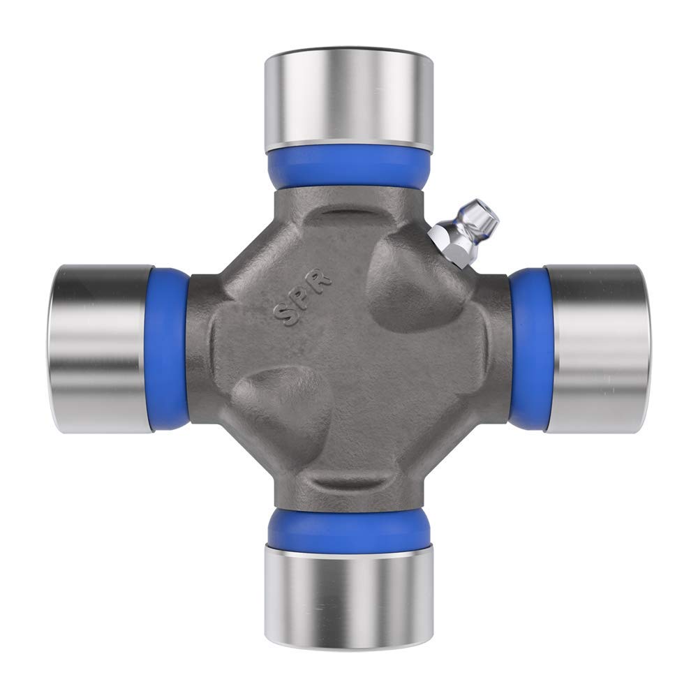 Spicer greaseable U-joint with snap rings for secure retention.