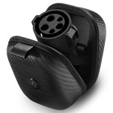Spigen Tesla J1772 adapter case with carbon pattern and magnetic lid.