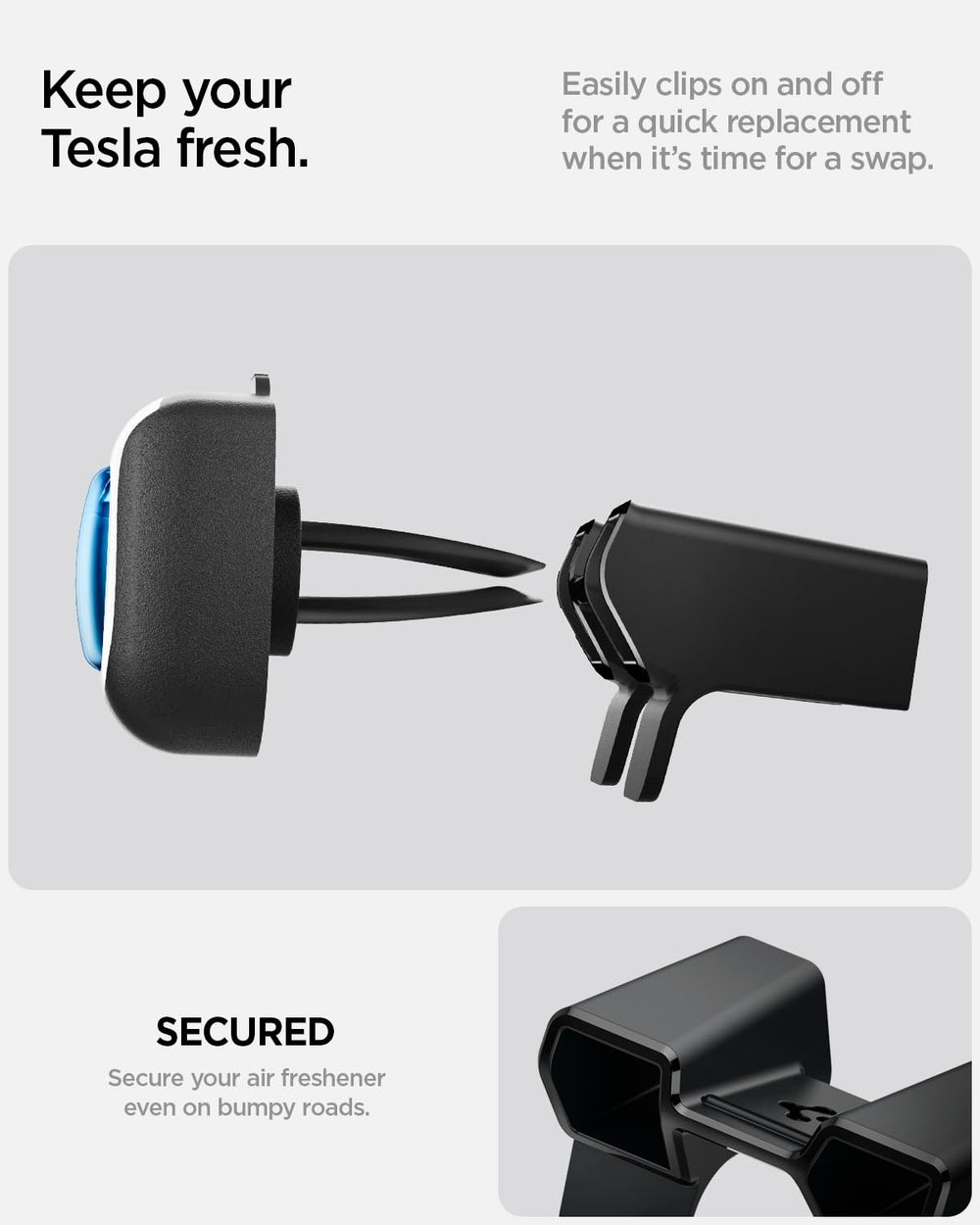 Spigen Air Freshener Adapter on Model 3 Highland quick install without tools.