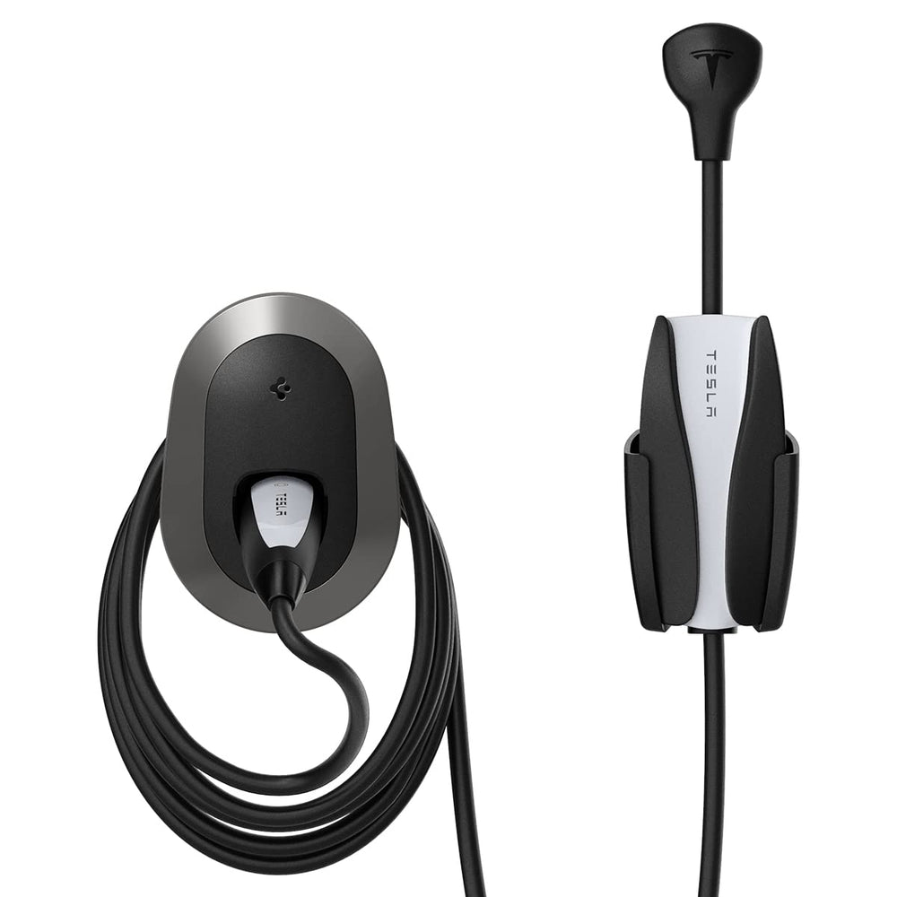 Spigen Bespoke wall mount holds the Tesla cable securely for clutter-free charging.