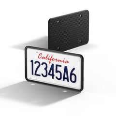 Spigen black license frame on car with seamless US plate fit for a clean look