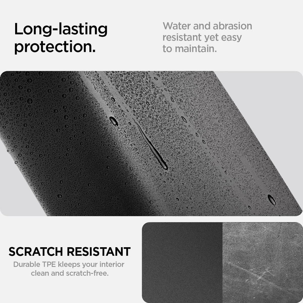 Spigen black finish center console armrest cover inside Tesla cabin