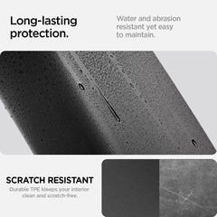 Spigen black finish center console armrest cover inside Tesla cabin