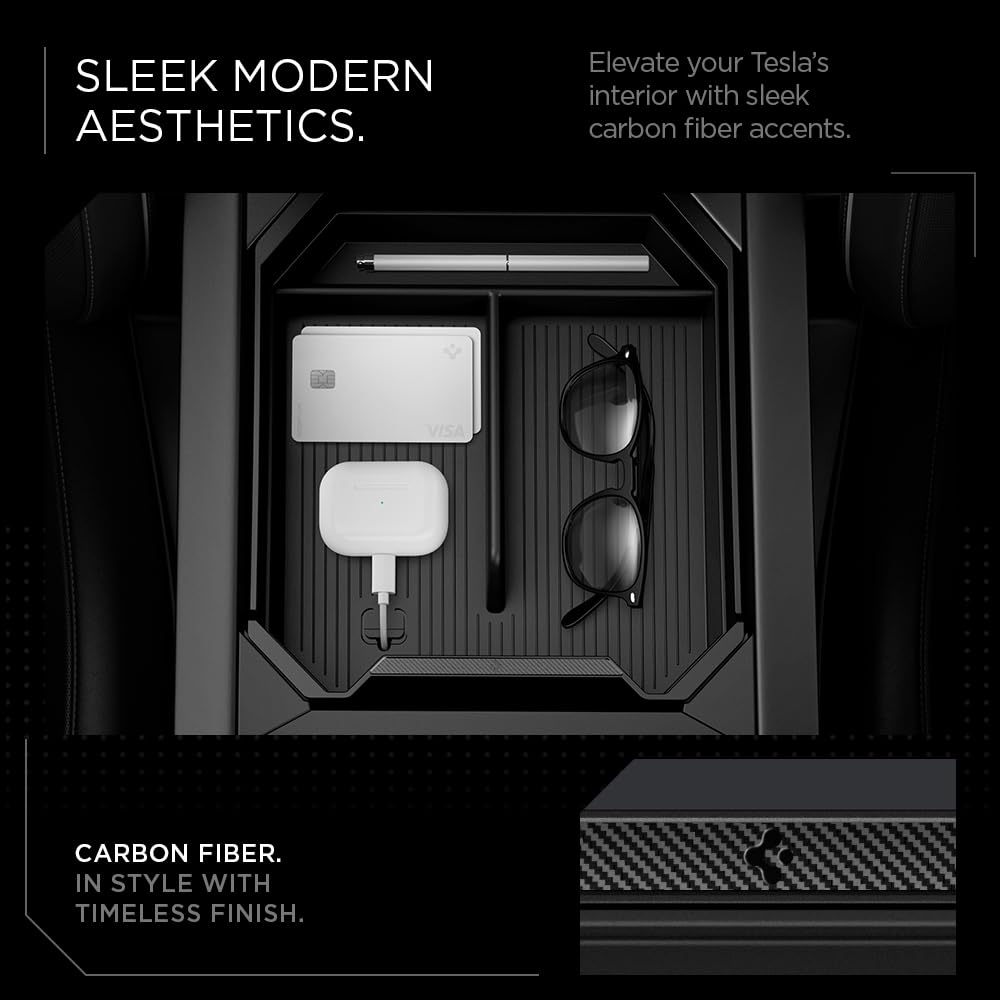 Spigen center-console-organizer-perfect-fit installs easily and stays securely in Tesla Cybertruck.