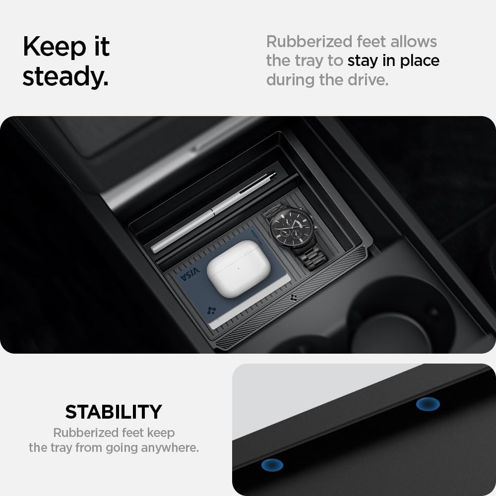 Spigen center console organizer for Tesla Model 3 Highland, installation view, fits perfectly in the center console.