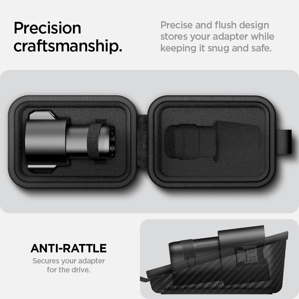 Spigen Cybercase carbon edition detail highlights durable surface and secure enclosure.