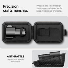Spigen Cybercase carbon edition detail highlights durable surface and secure enclosure.