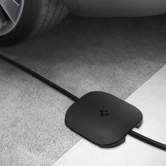 Spigen DuraPro pass protector on Tesla mobile charger showing secure flush fit and cable protection