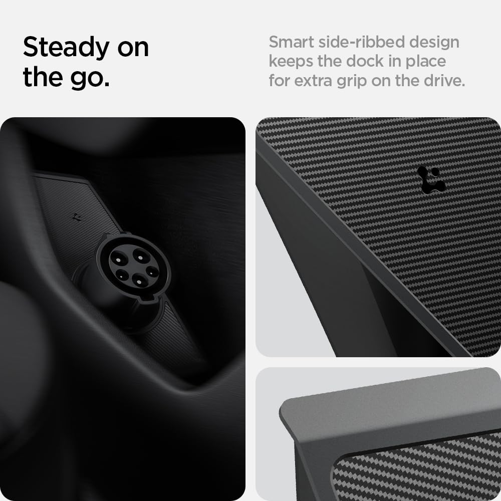 Spigen J1772 door dock keeps charging gear within reach during trips.