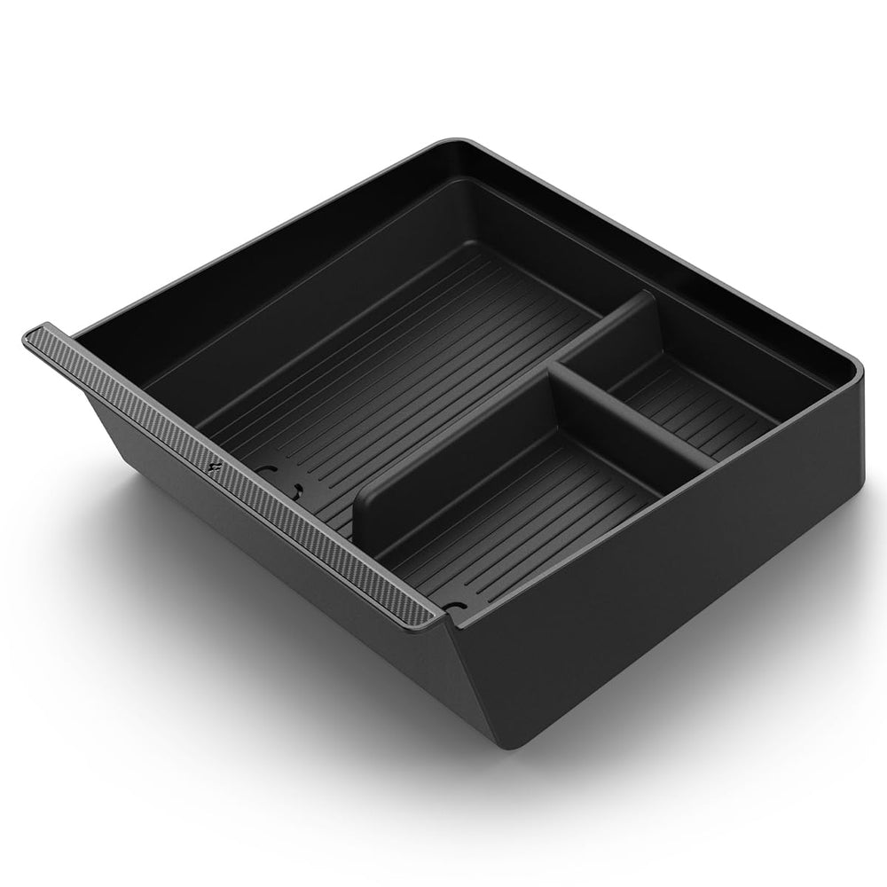 Spigen non-slide center console organizer in Juniper keeps Model Y cables tidy.