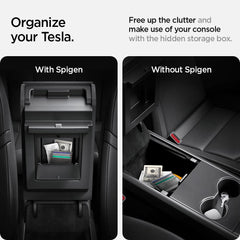 Spigen One-Tap Hidden Storage Box carbon-fiber detailing enhances interior style.