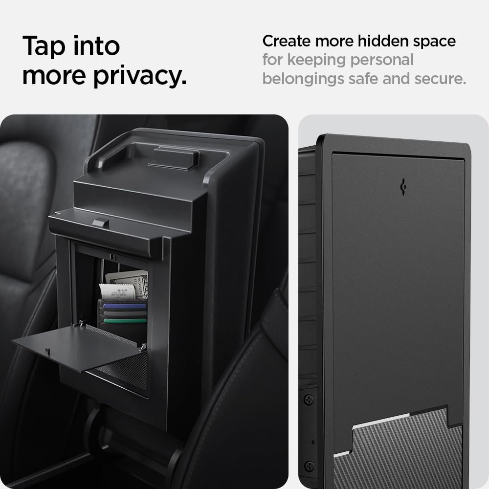 Spigen One-Tap Hidden Storage Box premium-build with logo and carbon fiber.