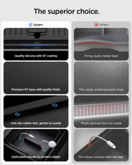 Spigen premium PC container with carbon fiber accent enhances the Model Y interior.
