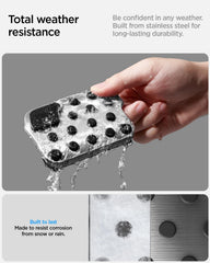 Spigen stainless steel and rubber grips highlight durability and non-slip performance.