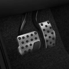 Spigen stainless steel pedal cover closeup shows premium finish and corrosion resistance.