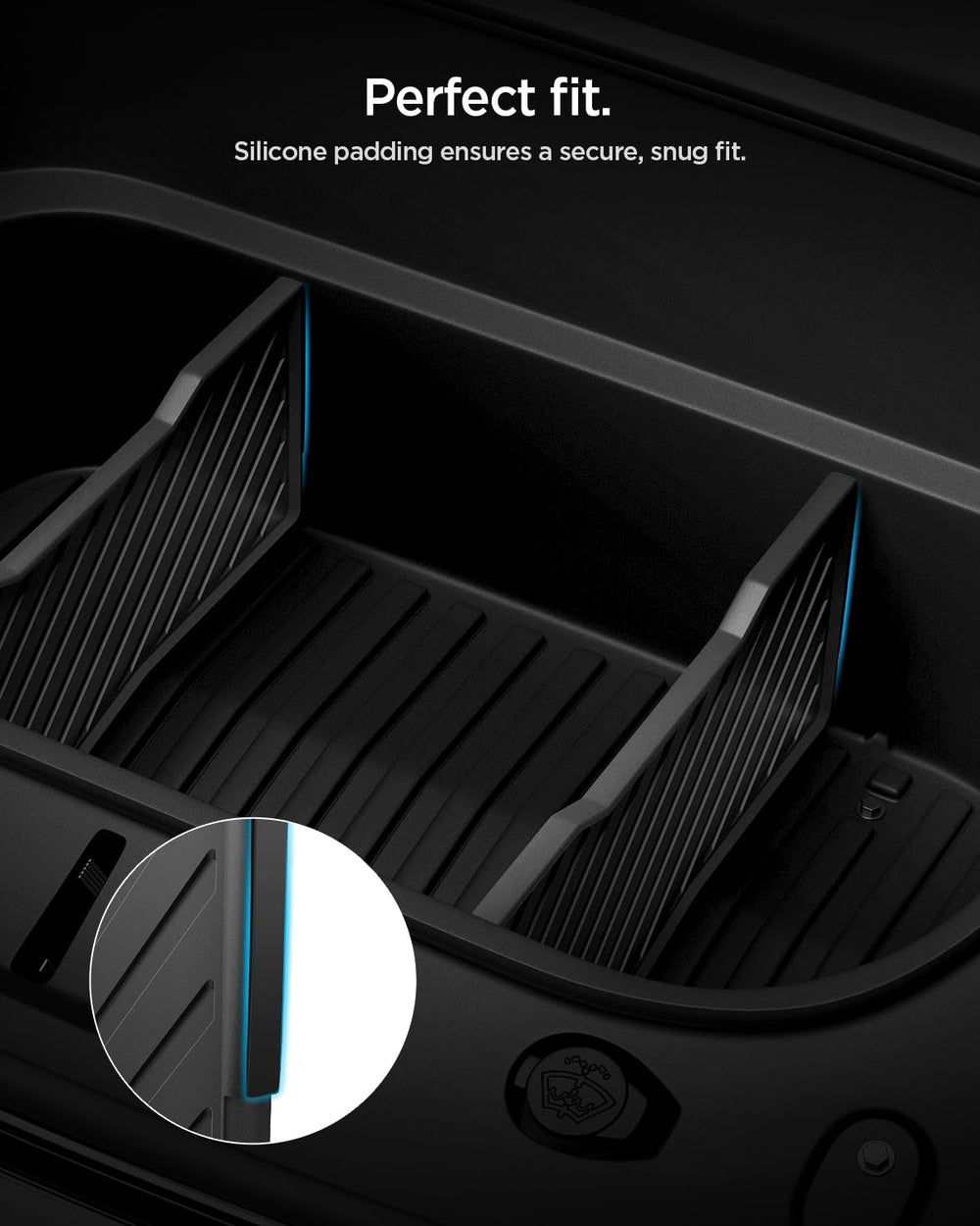 Spigen Tesla Model Y frunk organizer setup in Juniper trims