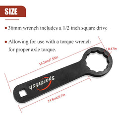 Sporthfish Rear Axle Wrench 36mm in-use demonstrates belt tension adjustment without muffler removal.