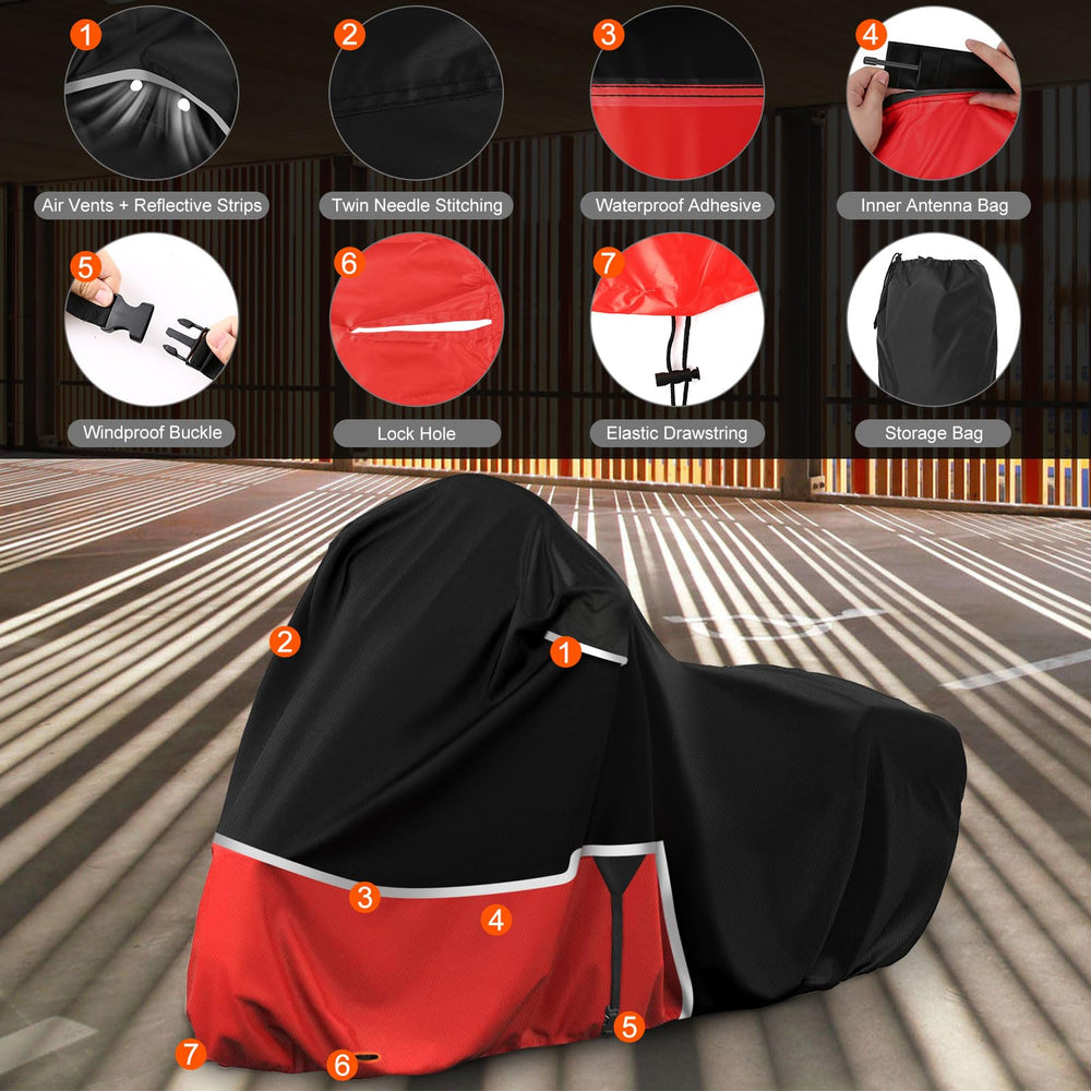 Sportuli waterproof cover using 420D Oxford fabric shields the bike from weather.