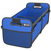 Sposuit Trunk Organizer Blue in front view keeps groceries neatly organized during trips