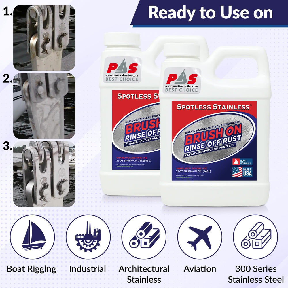 Spotless Stainless before and after rust removal on boat fittings