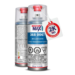SprayMax 2K Semi Matte Clear Coat can label demonstrates a professional finish for vehicles