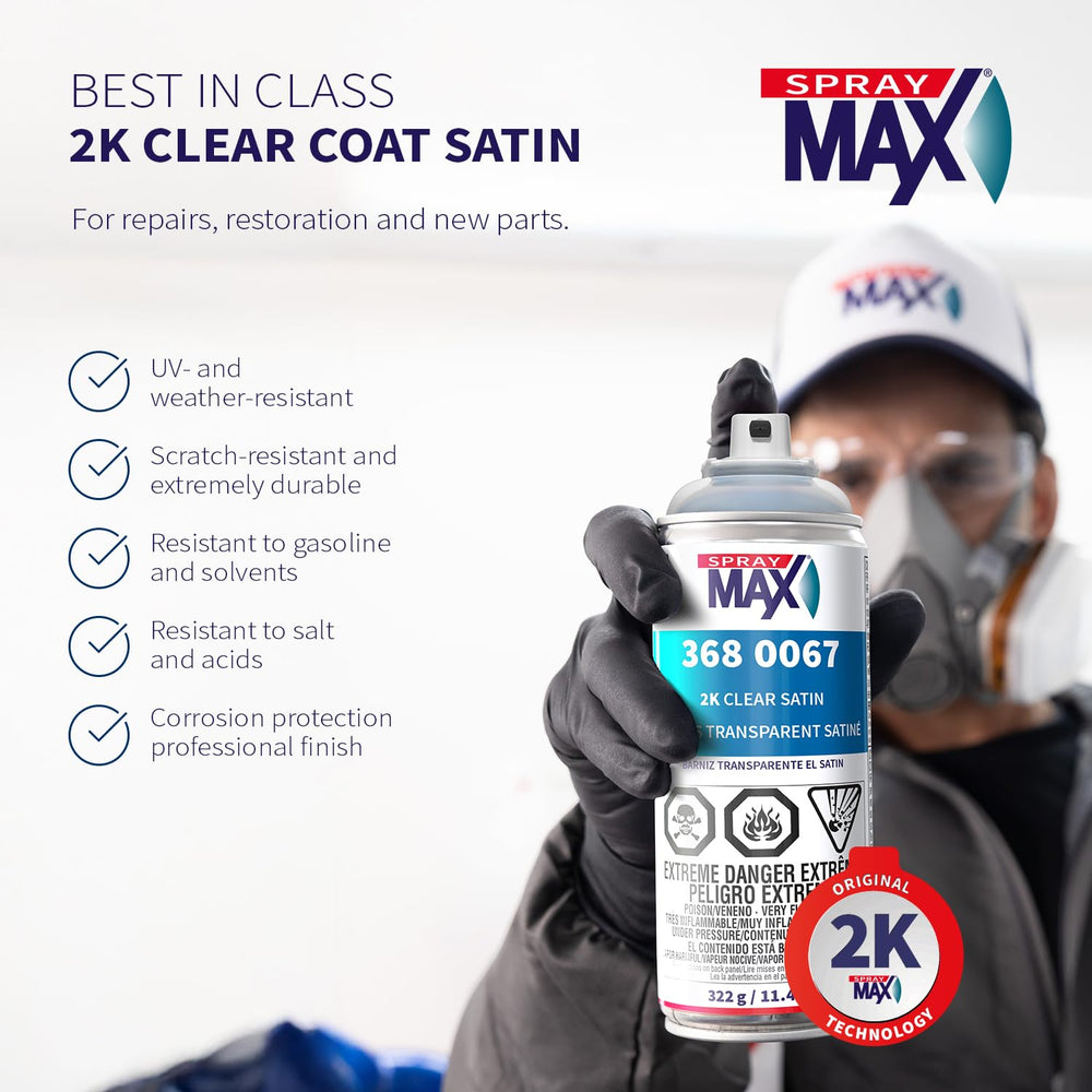SprayMax 2K Semi Matte Clear Coat dual-chamber design enables ready-to-use application