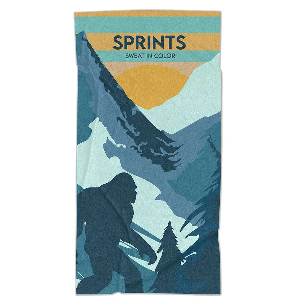 Sprints athletic running towel fabric detail reveals 90/10 blend.