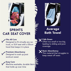 Sprints athletic towel showing 10x32 pocket secures headrest during workouts