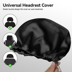 Sprouterie easy-install satin headrest cover slipping over a headrest.